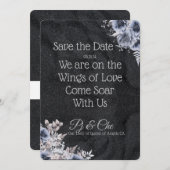 Zwart Minimalistisch Bloemen Bruiloft Save The Dat Save The Date (Voorkant / Achterkant)