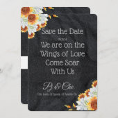Zwart Minimalistisch Bloemen Bruiloft Save The Dat Save The Date (Voorkant / Achterkant)