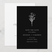Zwart Minimalistisch Botanisch Boeket QR Code Save The Date (Voorkant / Achterkant)