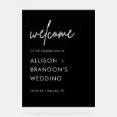 Zwart Minimalistisch Bruiloft Welkom Acryl Bord (Voorkant)