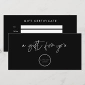 Zwart minimalistisch cadeaubon met Logo (Voorkant / Achterkant)