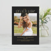 Zwart minimalistisch Classy Photo Collage Afstuder Kaart (Staand voorkant)