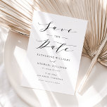 Zwart-minimalistisch Dainty Script Weddenschap Save The Date<br><div class="desc">Kondig uw trouwdatum aan familie en vrienden met deze minimalistische bewaar de datum aankondigingskaart. Het bevat een zwart sierlijk schrift en klassieke typografie. Personaliseer door uw gegevens toe te voegen. Deze minimalistische save the date card is perfect voor elk bruiloft thema of seizoen.</div>