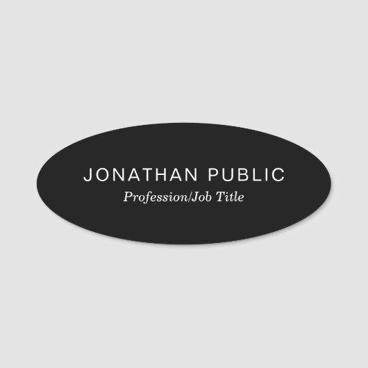 Zwart Minimalistisch Design Plain Sjabloon Modern Naamplaatje (Voorkant)