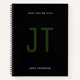 Zwart minimalistisch eenvoudig modern monogram notitieboek