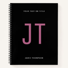 Zwart minimalistisch eenvoudig modern monogram notitieboek