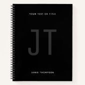 Zwart minimalistisch eenvoudig modern monogram notitieboek (Voorkant)