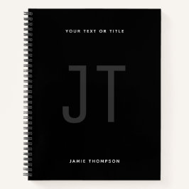 Zwart minimalistisch eenvoudig modern monogram notitieboek