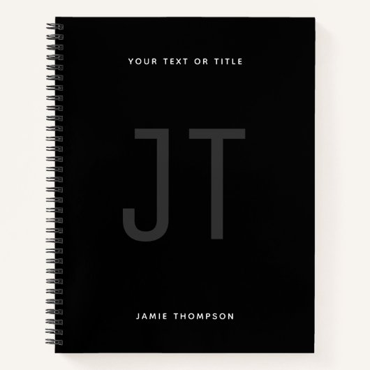 Zwart minimalistisch eenvoudig modern monogram notitieboek (Voorkant)