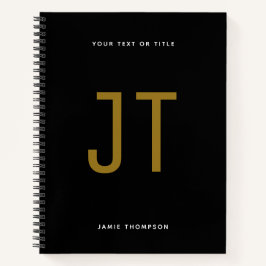 Zwart minimalistisch eenvoudig modern monogram notitieboek