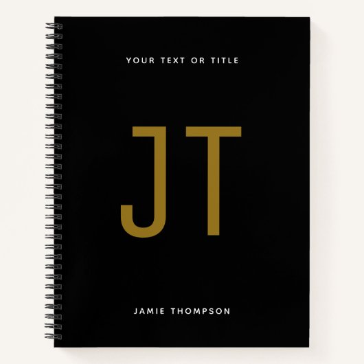 Zwart minimalistisch eenvoudig modern monogram notitieboek (Voorkant)