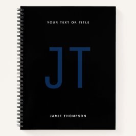 Zwart minimalistisch eenvoudig modern monogram notitieboek