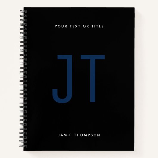 Zwart minimalistisch eenvoudig modern monogram notitieboek (Voorkant)