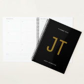 Zwart minimalistisch eenvoudig modern monogram planner (Display)