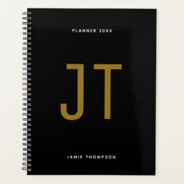 Zwart minimalistisch eenvoudig modern monogram planner