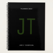Zwart minimalistisch eenvoudig modern monogram planner (Voorkant)