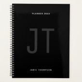 Zwart minimalistisch eenvoudig modern monogram planner (Voorkant)