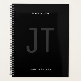 Zwart minimalistisch eenvoudig modern monogram planner