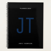 Zwart minimalistisch eenvoudig modern monogram planner (Voorkant)