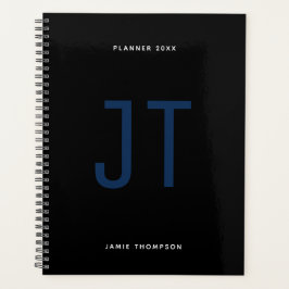 Zwart minimalistisch eenvoudig modern monogram planner