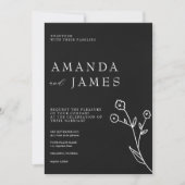 Zwart Minimalistisch Elegant Bloemen Bruiloft Kaart (Voorkant)