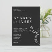 Zwart Minimalistisch Elegant Bloemen Bruiloft Kaart (Staand voorkant)