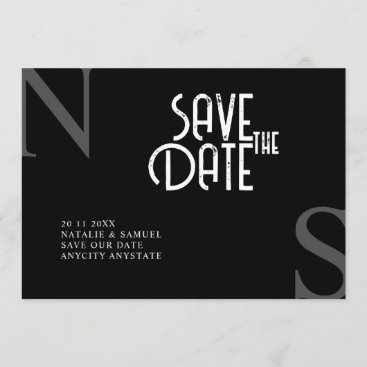 Zwart Minimalistisch & Elegant Bold Initialen Brui Save The Date (Voorkant)