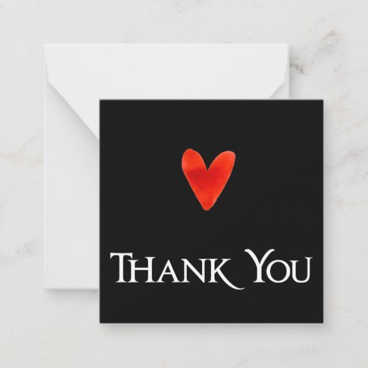 Zwart Minimalistisch Elegant Hart Dank u Kaart Notitiekaartje (Voorkant)