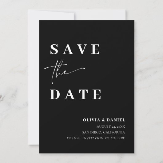 Zwart Minimalistisch Elegant Photo Save the Date K Kaart (Voorkant)