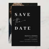 Zwart Minimalistisch Elegant Photo Save the Date K Kaart (Voorkant / Achterkant)