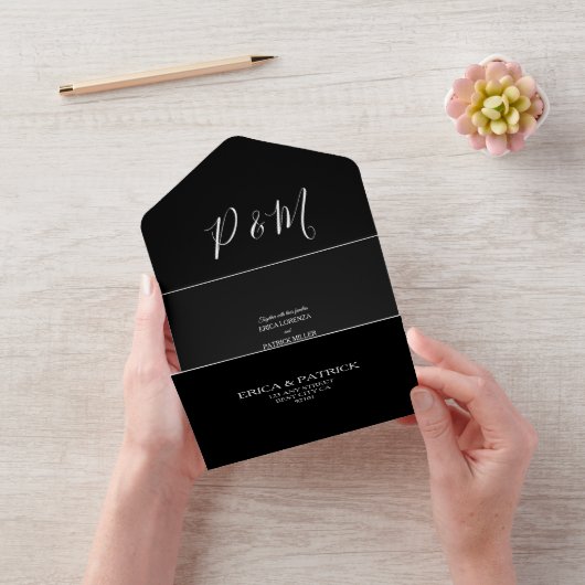 Zwart Minimalistisch Elegant Script All In One Uitnodiging (VideoVideo)