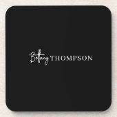 Zwart Minimalistisch Elegant Script Naam Monogram Bier Onderzetter (Voorkant)