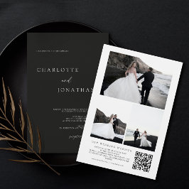 Zwart minimalistisch fotocollage QR Code Weddensch Kaart