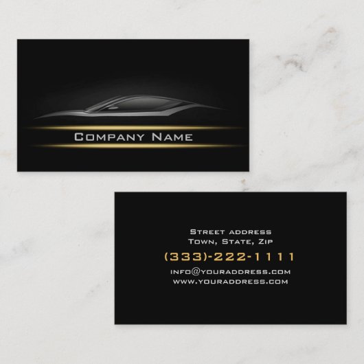 Zwart-minimalistisch gele lijnauto donkerdere lay- visitekaartje (Voorkant / Achterkant)
