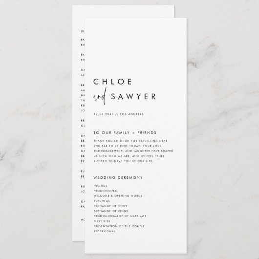 Zwart minimalistisch handgeschreven script Modern  Programmakaart (Voorkant / Achterkant)