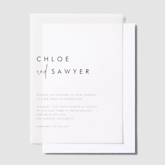 Zwart minimalistisch handgeschreven script Modern  Vellum Uitnodigingen (Offset)