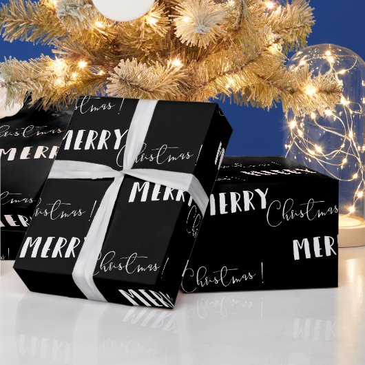 Zwart Minimalistisch | Kerstmis Inpakpapier (Feestdagen)