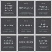 Zwart Minimalistisch Keuken Pantry Eten Opslag Lab Sticker (Voorkant)