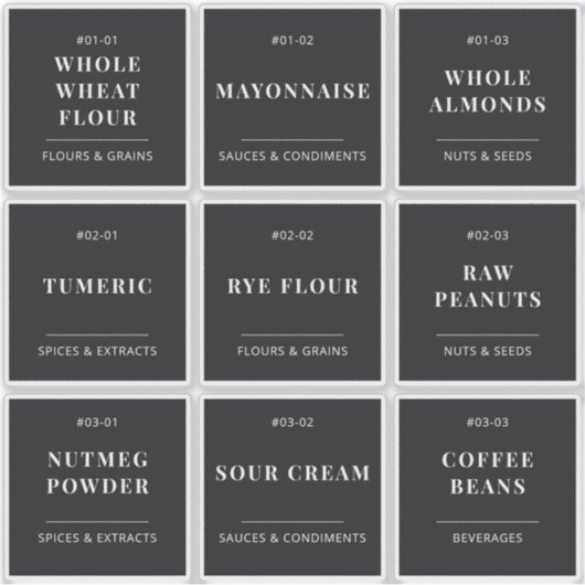 Zwart Minimalistisch Keuken Pantry Eten Opslag Lab Sticker (Voorkant)