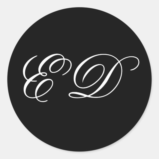 Zwart Minimalistisch Klassiek Kalligrafie Monogram Ronde Sticker (Voorkant)