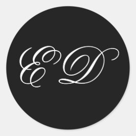 Zwart Minimalistisch Klassiek Kalligrafie Monogram Ronde Sticker