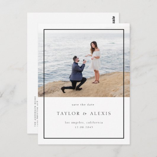 Zwart minimalistisch Lijst Foto opslaan Datum Briefkaart (Voorkant / Achterkant)