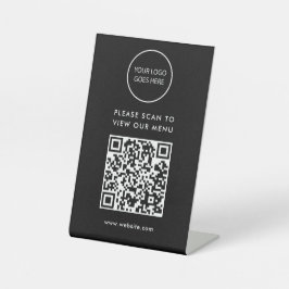 Zwart Minimalistisch Logo QR Code Contactloos Menu Reclamebord Met Voetstuk