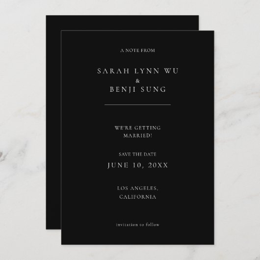 Zwart-minimalistisch model 2V2 Opslaan datum Kaart (Voorkant / Achterkant)