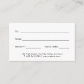 Zwart Minimalistisch Modern Cadeaubon Notitiekaartje (Achterkant)