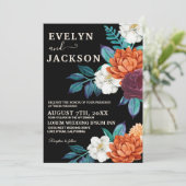 Zwart Minimalistisch Modern Herfst Bruiloft Kaart (Staand voorkant)