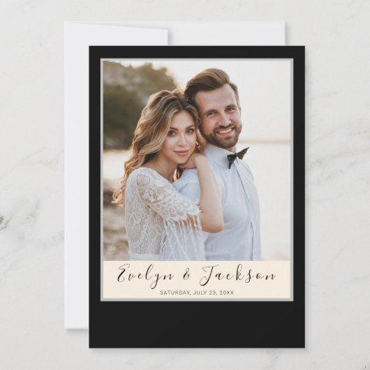 Zwart Minimalistisch Modern Herfst Bruiloft Kaart (Achterkant)