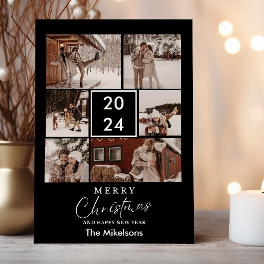 Zwart Minimalistisch Modern Kerstmis Paar Foto Feestdagenkaart