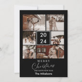 Zwart Minimalistisch Modern Kerstmis Paar Foto Feestdagenkaart (Voorkant)