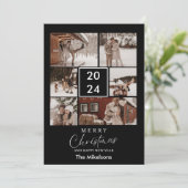 Zwart Minimalistisch Modern Kerstmis Paar Foto Feestdagenkaart (Staand voorkant)